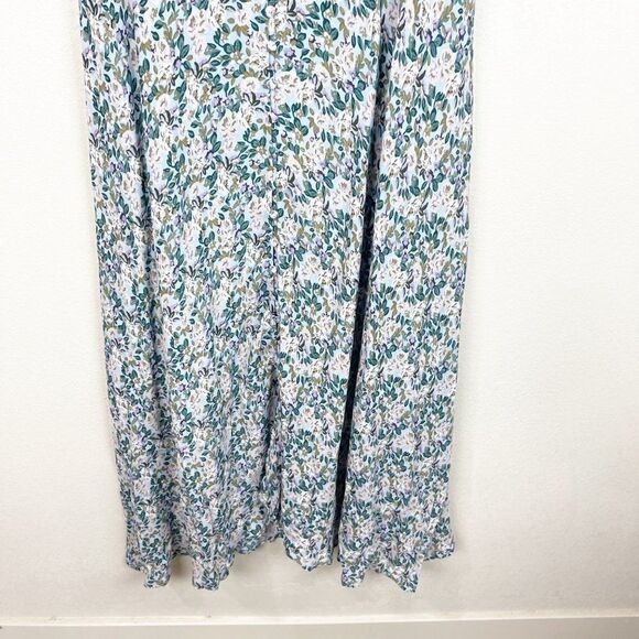 Floret Studios Multi Floral Midi 90s Teal Dress Buttons Large - Picture 4 of 9